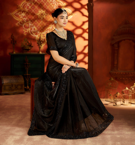Black Statement Saree with Heavy Handwork Border