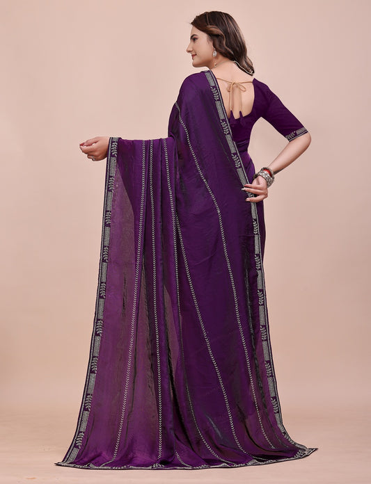 Pallu detail of Elegant Soft Fendi Silk Royal Purple Saree