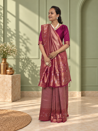 Rosewood Wine Uppada Pure Silk Saree with Floral Nakshatra Border