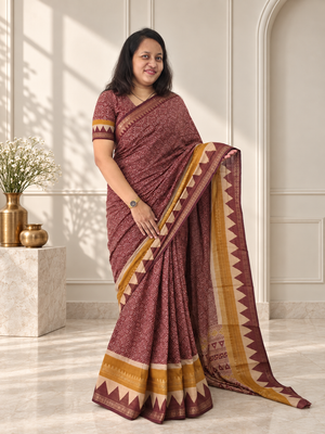Wine Soft Cotton Saree with Zari Border