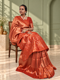 Rust Orange Uppada Pure Silk Saree with Floral Nakshatra Border