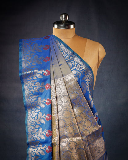 Royal Blue A Silk Fancy Open Border Butty Self Saree