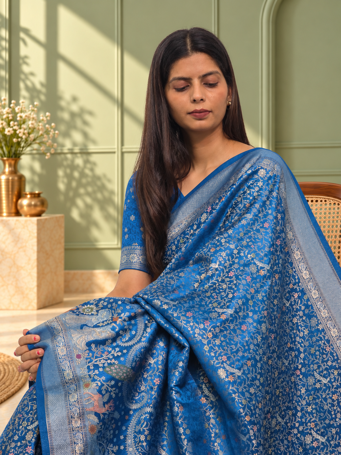 Royal Blue Pure Mashru Silk Handwoven Banarasi Saree with Rich Zari Border