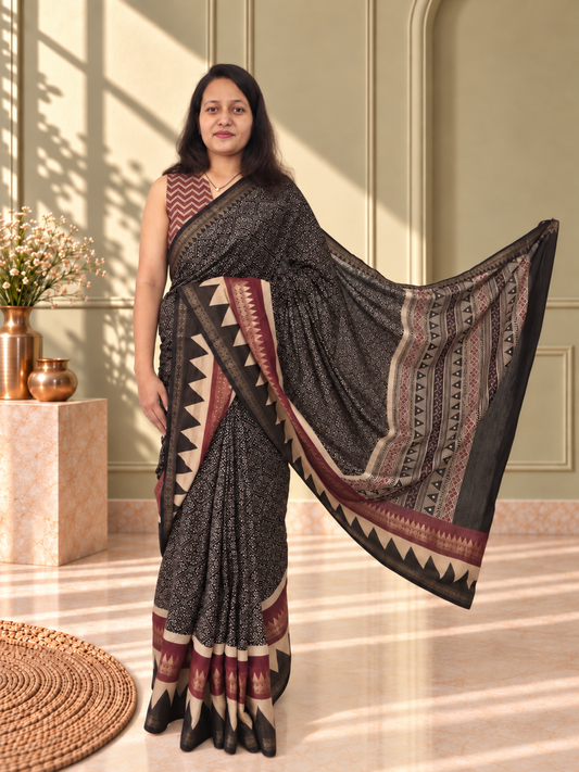 Black Soft Cotton Saree with Zari Border