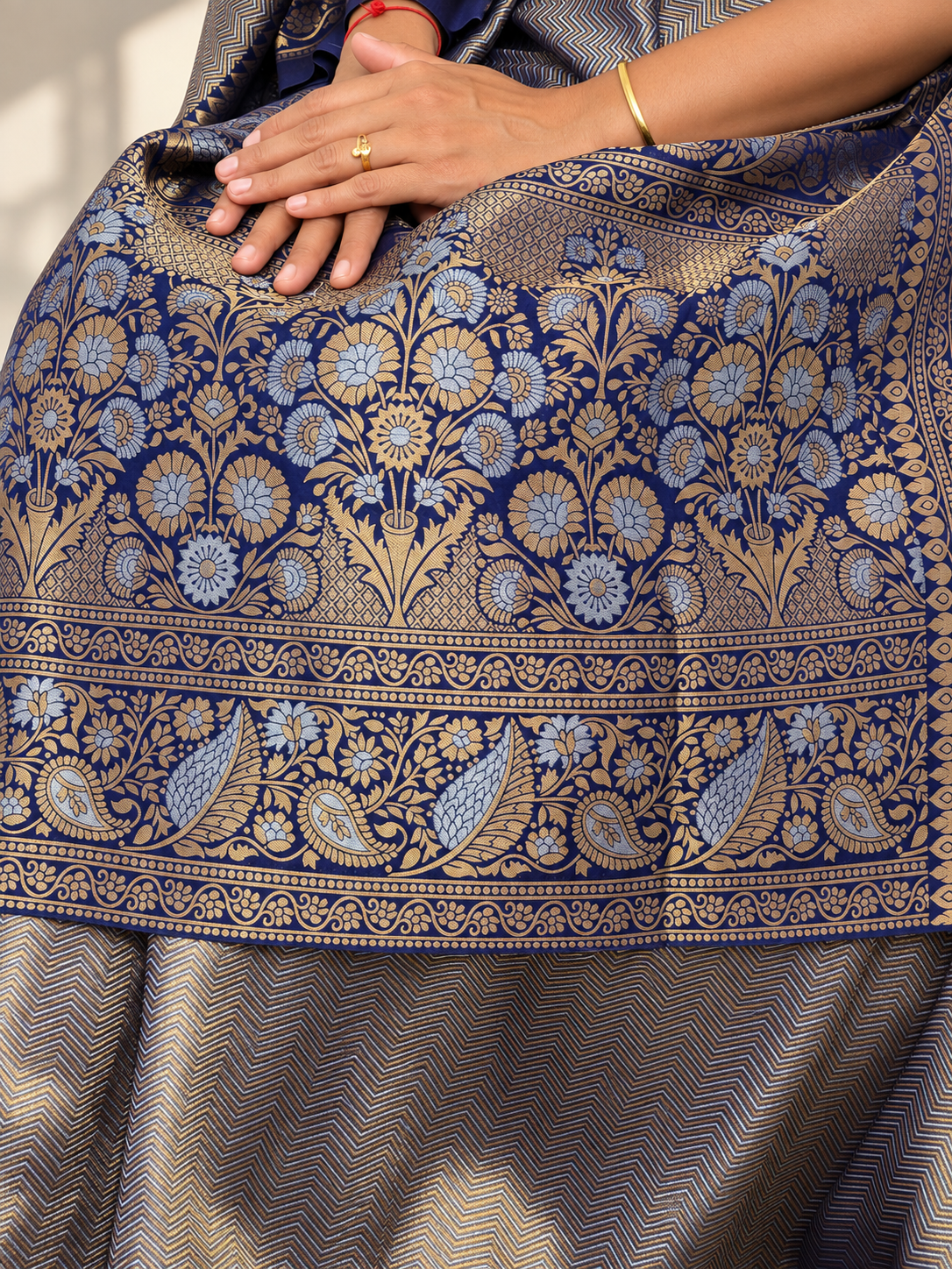 midnight blue uppada pure silk saree with floral nakshatra border