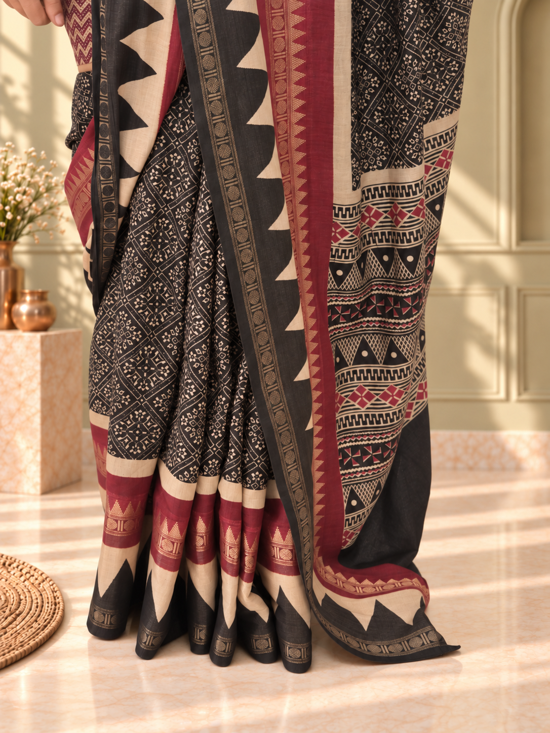 Black Soft Cotton Saree with Zari Border