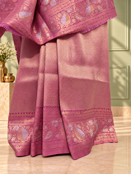Dusty Mauve Uppada Pure Silk Saree with Floral Nakshatra Border