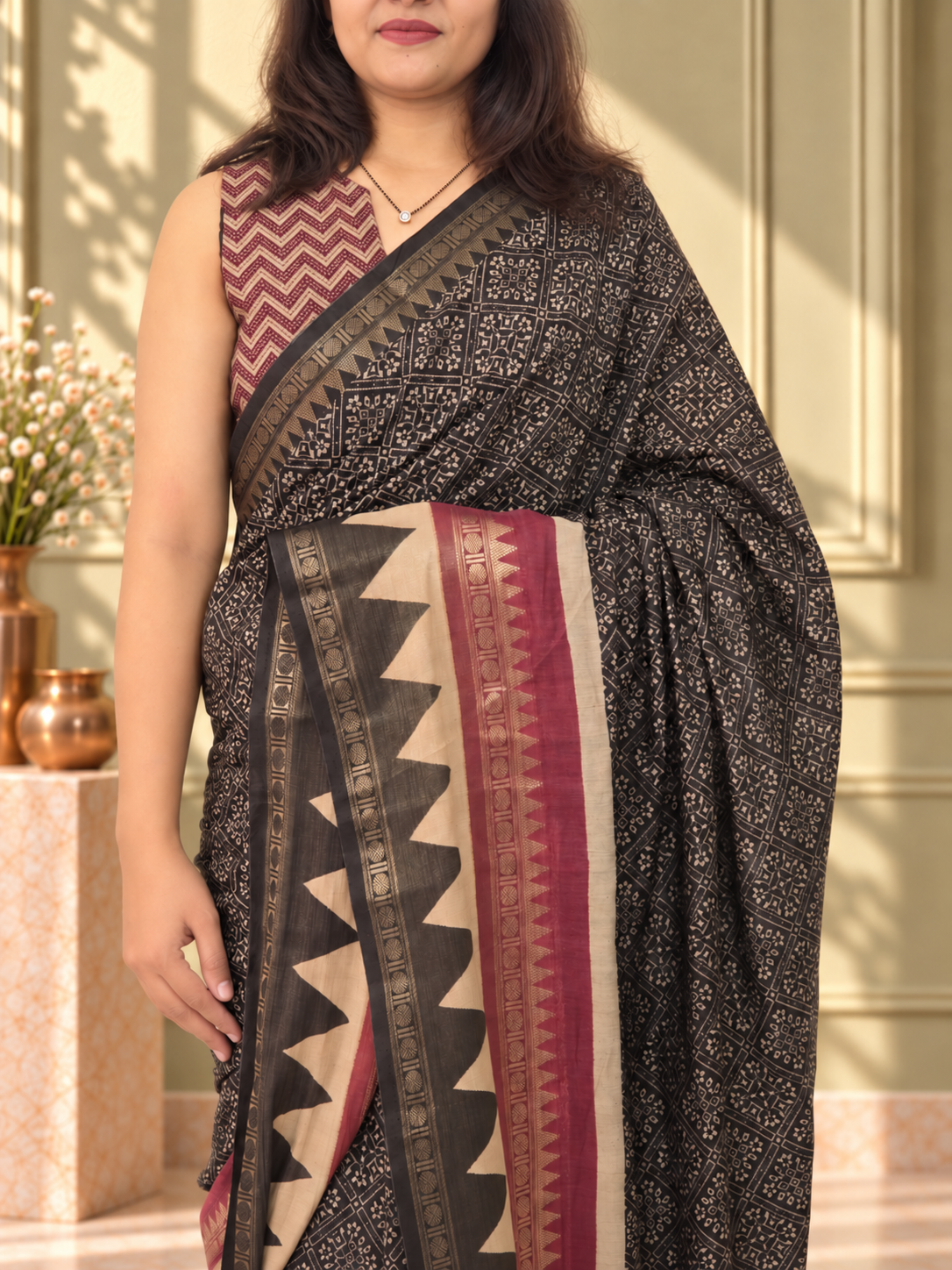 Black Soft Cotton Saree with Zari Border