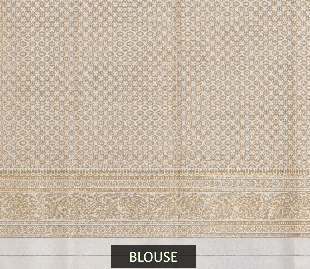 ivory banarasi silk saree with heavy floral weaving & rich woven border