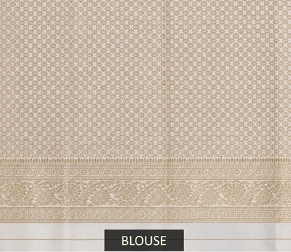 Ivory Banarasi Silk Saree with Heavy Floral Weaving & Rich Woven Border