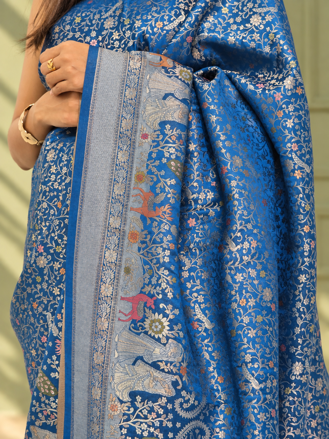 Royal Blue Pure Mashru Silk Handwoven Banarasi Saree with Rich Zari Border