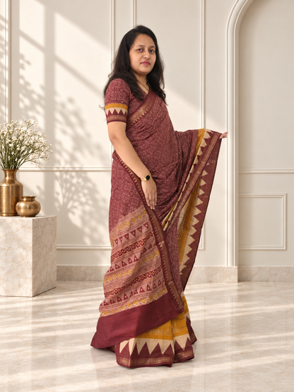 Wine Soft Cotton Saree with Zari Border