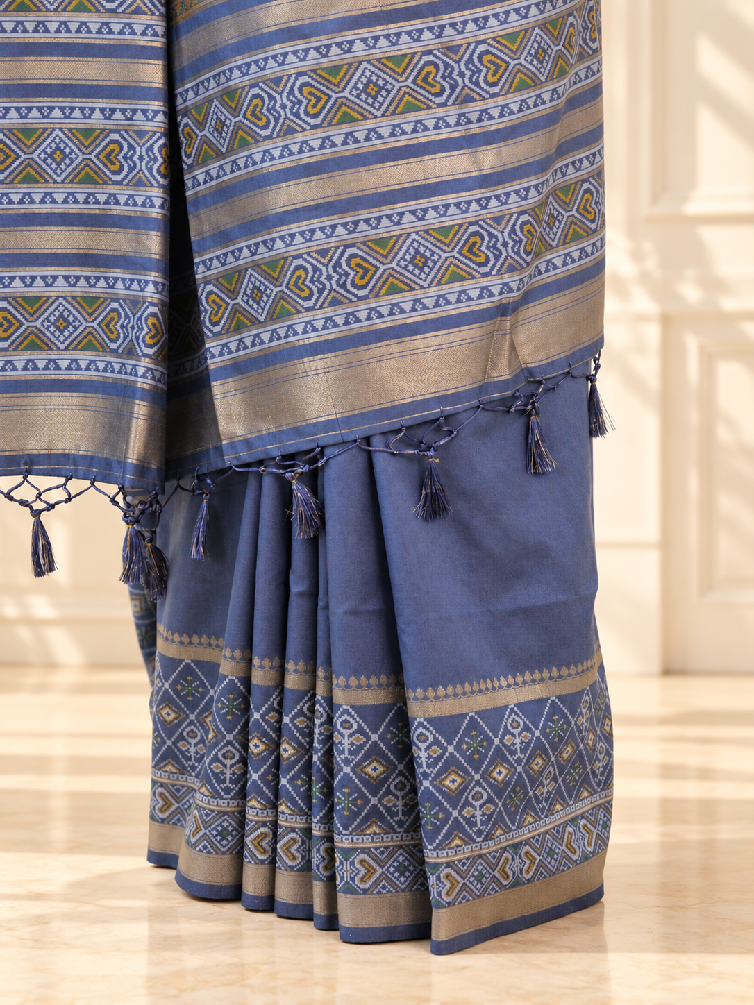 slate blue silk gala patola broad border saree