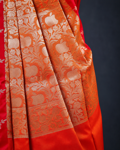 Red Orange Open Border Meenakari Floral Butta Saree