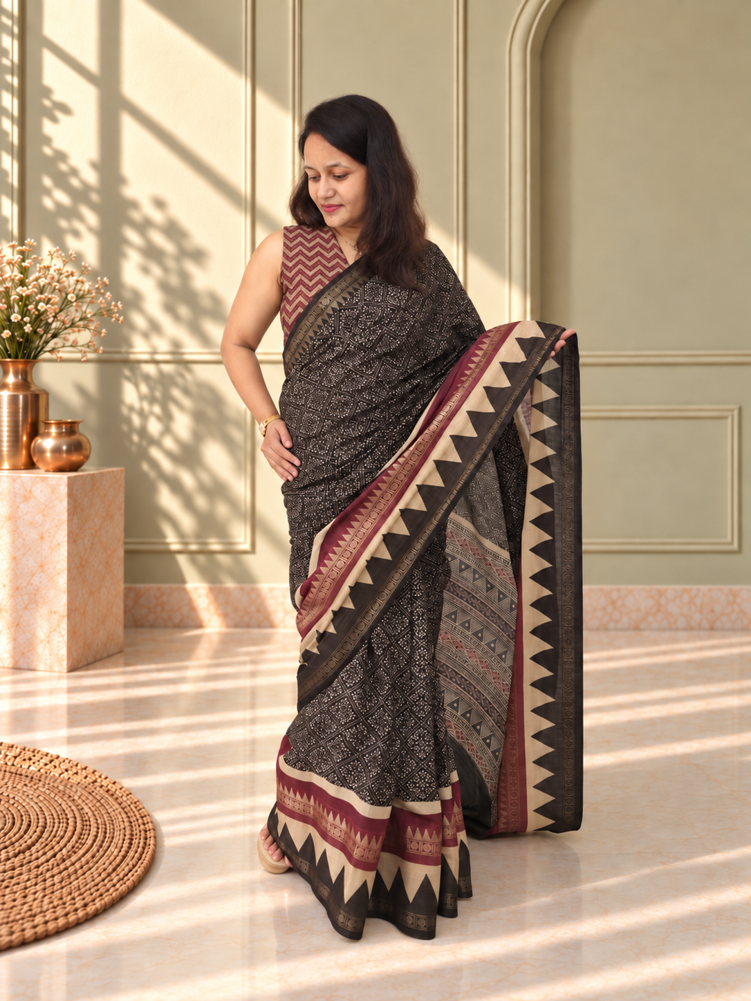 Black Soft Cotton Saree with Zari Border