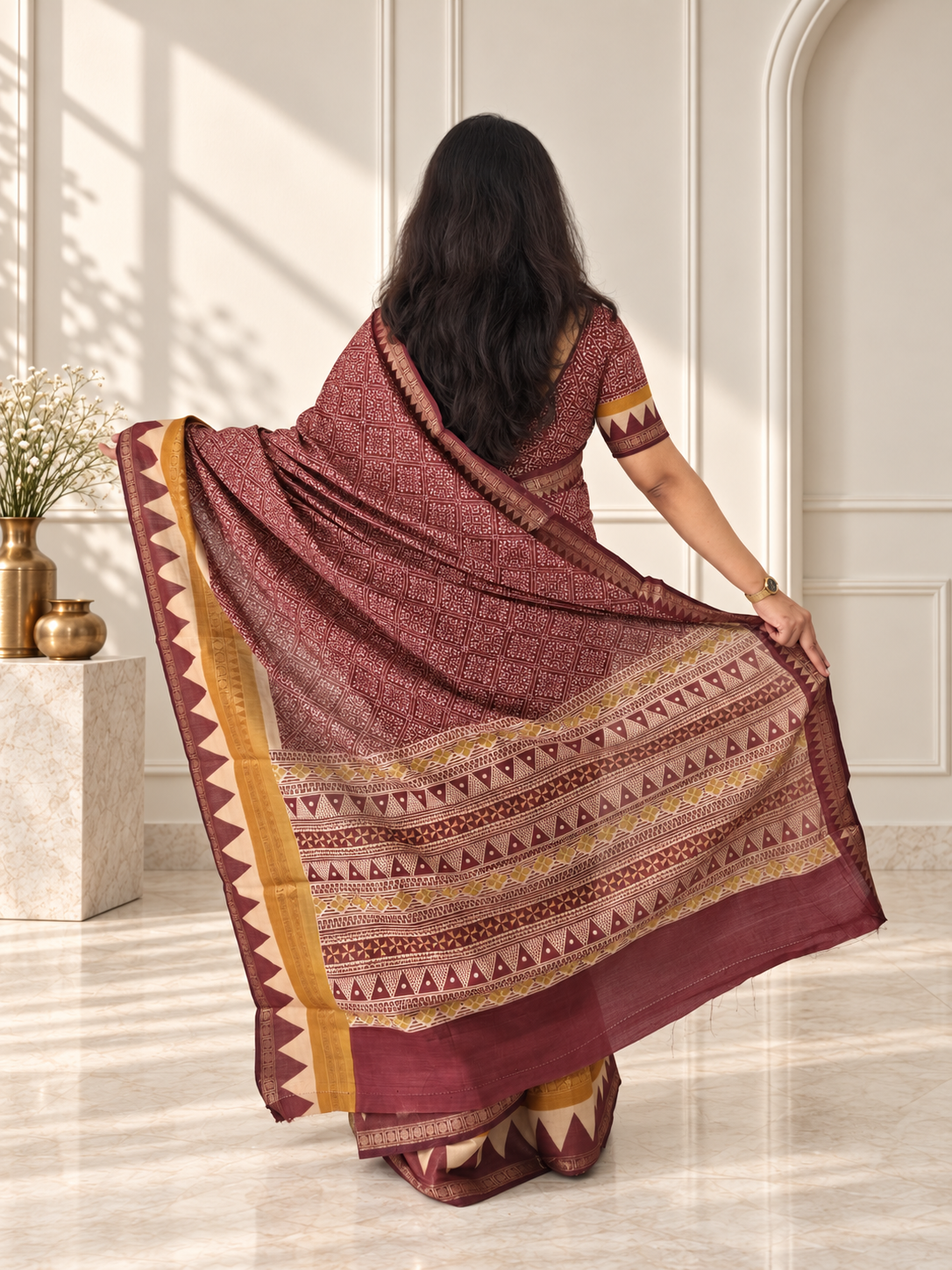 wine soft cotton saree with zari border