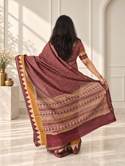 Wine Soft Cotton Saree with Zari Border