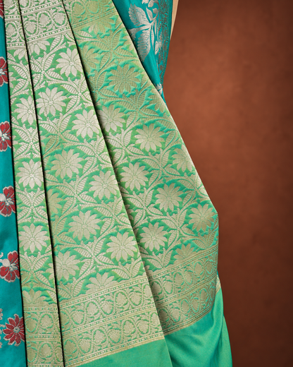 Green A Silk Fancy Open Border Butty Self Saree
