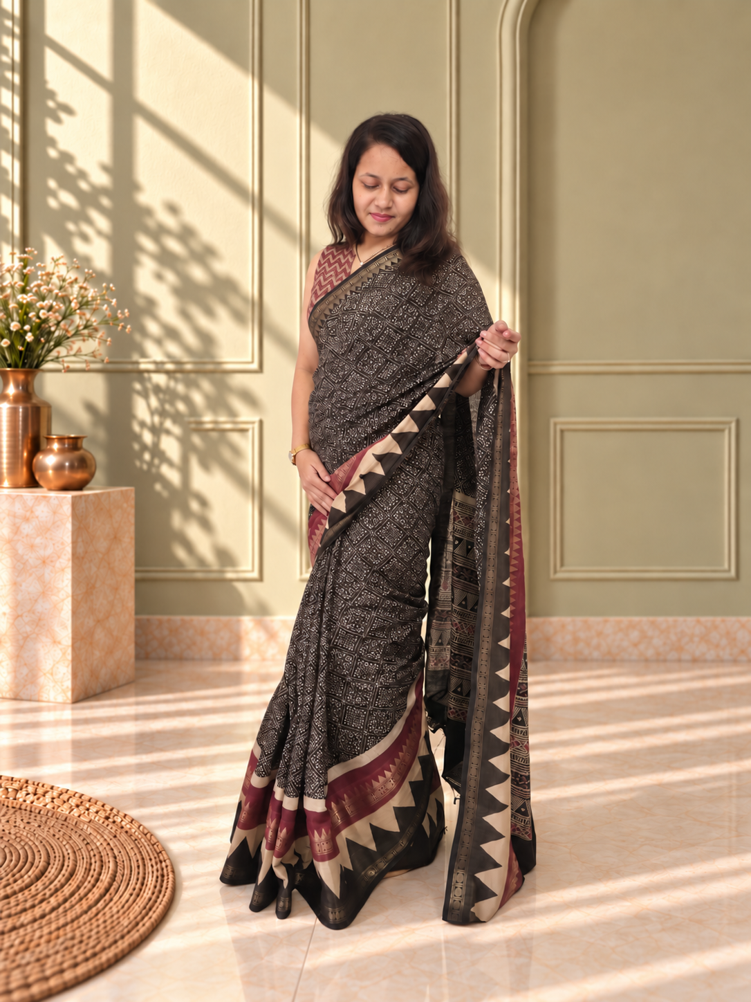 Black Soft Cotton Saree with Zari Border