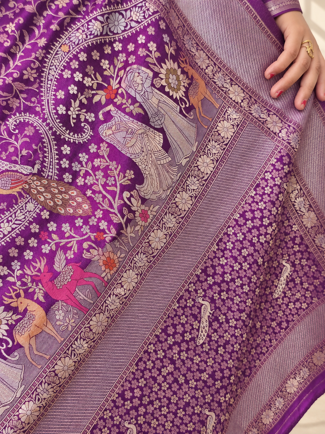 royal purple pure mashru silk handwoven banarasi saree with rich zari border