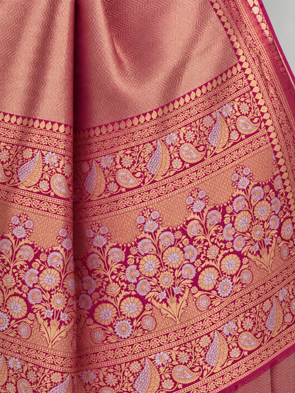 Rosewood Wine Uppada Pure Silk Saree with Floral Nakshatra Border