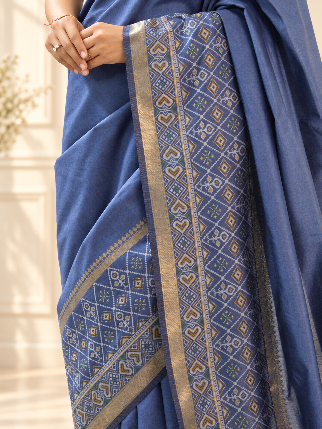 Slate Blue Silk Gala Patola Broad Border Saree