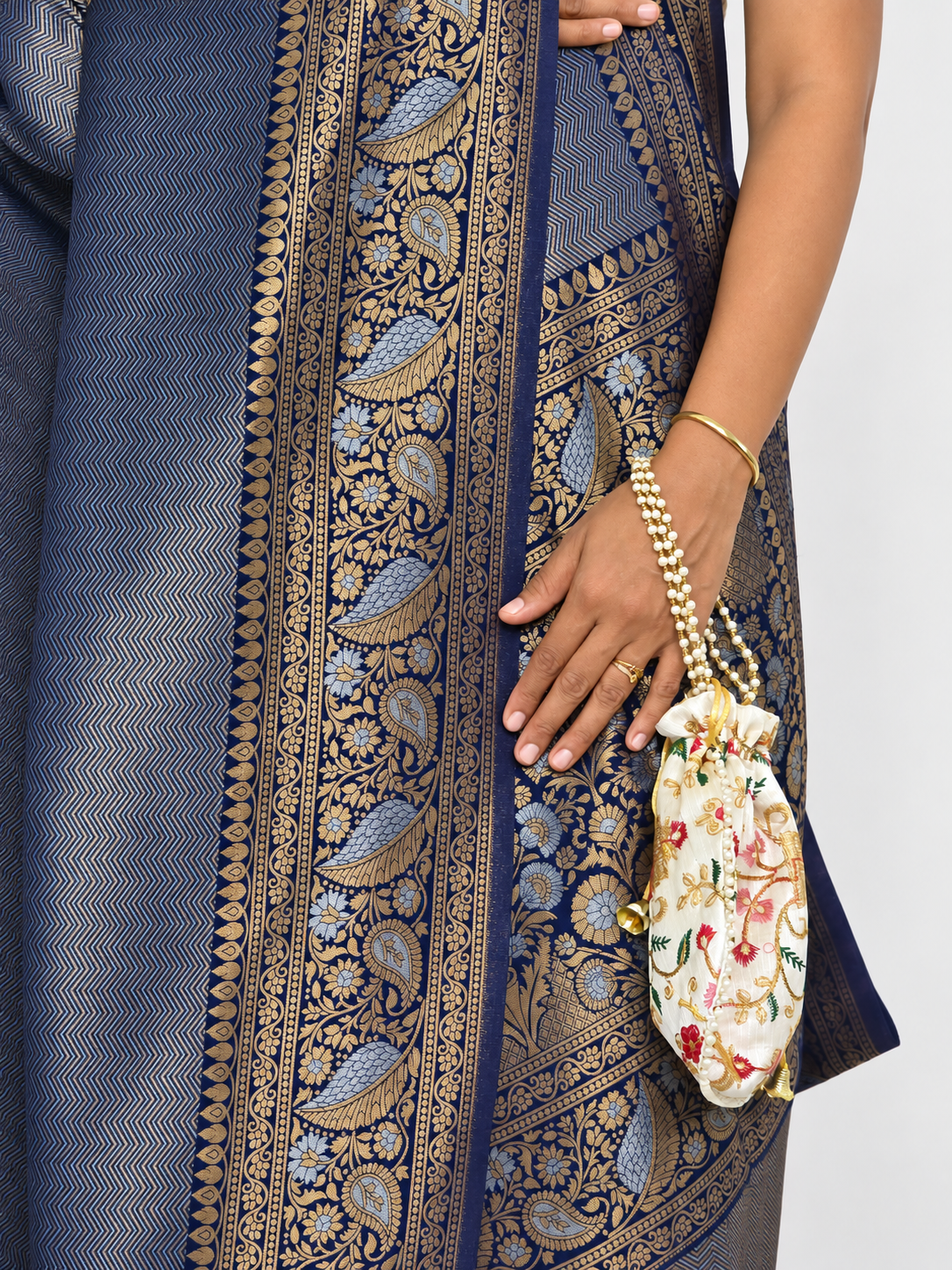 midnight blue uppada pure silk saree with floral nakshatra border