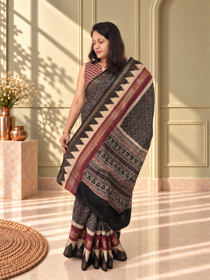 Black Soft Cotton Saree with Zari Border