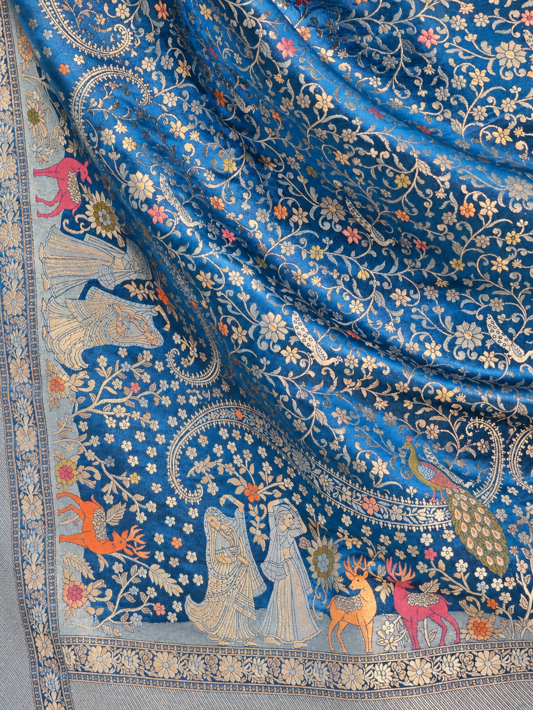 Royal Blue Pure Mashru Silk Handwoven Banarasi Saree with Rich Zari Border