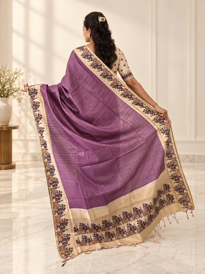 Heritage Folk Art Tussar Silk Saree – Mauve Purple