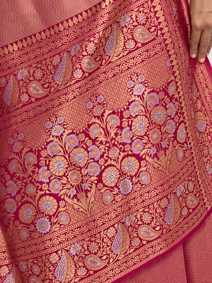 Rosewood Wine Uppada Pure Silk Saree with Floral Nakshatra Border