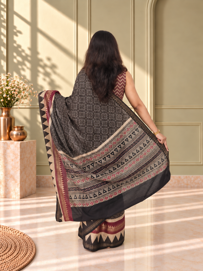 Black Soft Cotton Saree with Zari Border