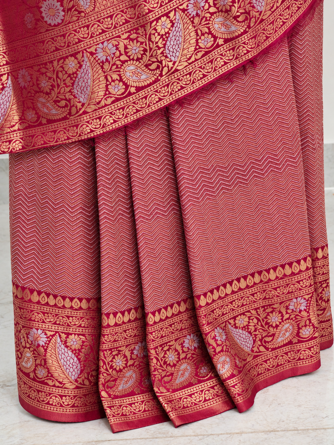 Rosewood Wine Uppada Pure Silk Saree with Floral Nakshatra Border