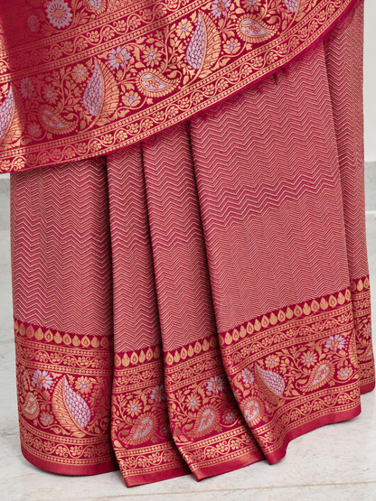 Rosewood Wine Uppada Pure Silk Saree with Floral Nakshatra Border