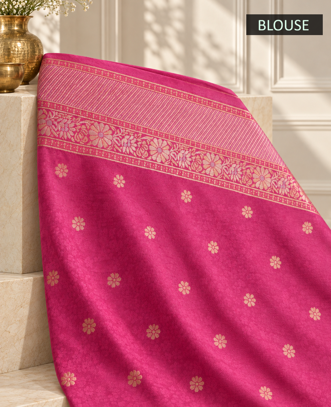 Rose Pink Pure Mashru Silk Handwoven Banarasi Saree with Rich Zari Border