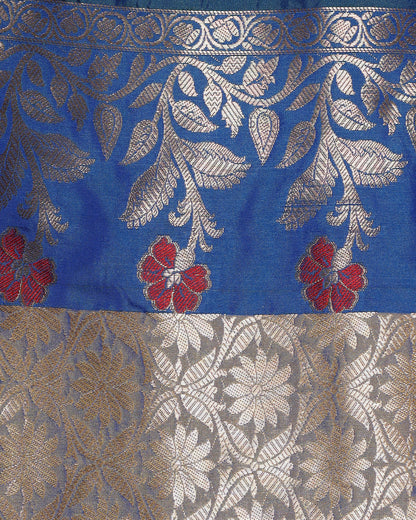 Royal Blue A Silk Fancy Open Border Butty Self Saree