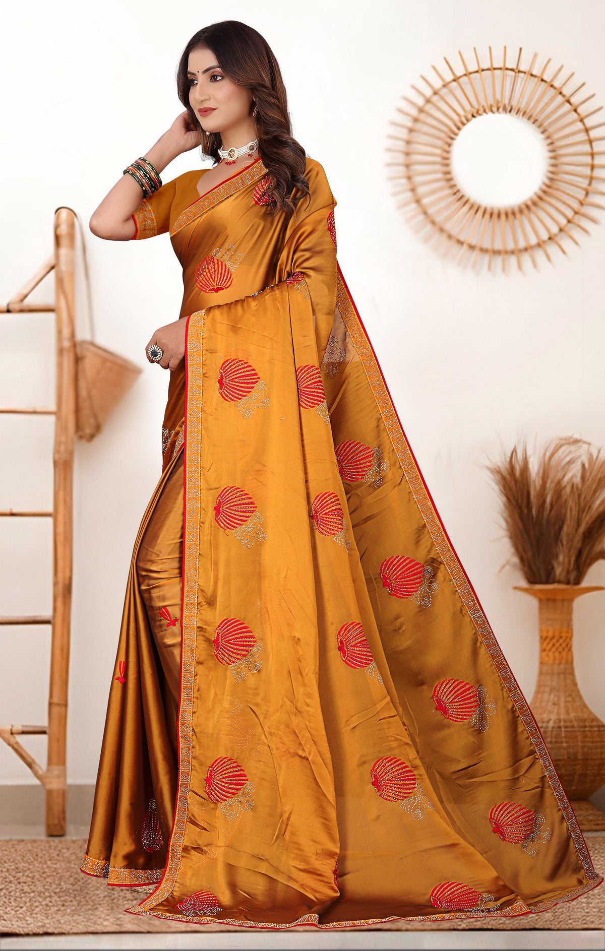 mustard gold rangoli silk saree