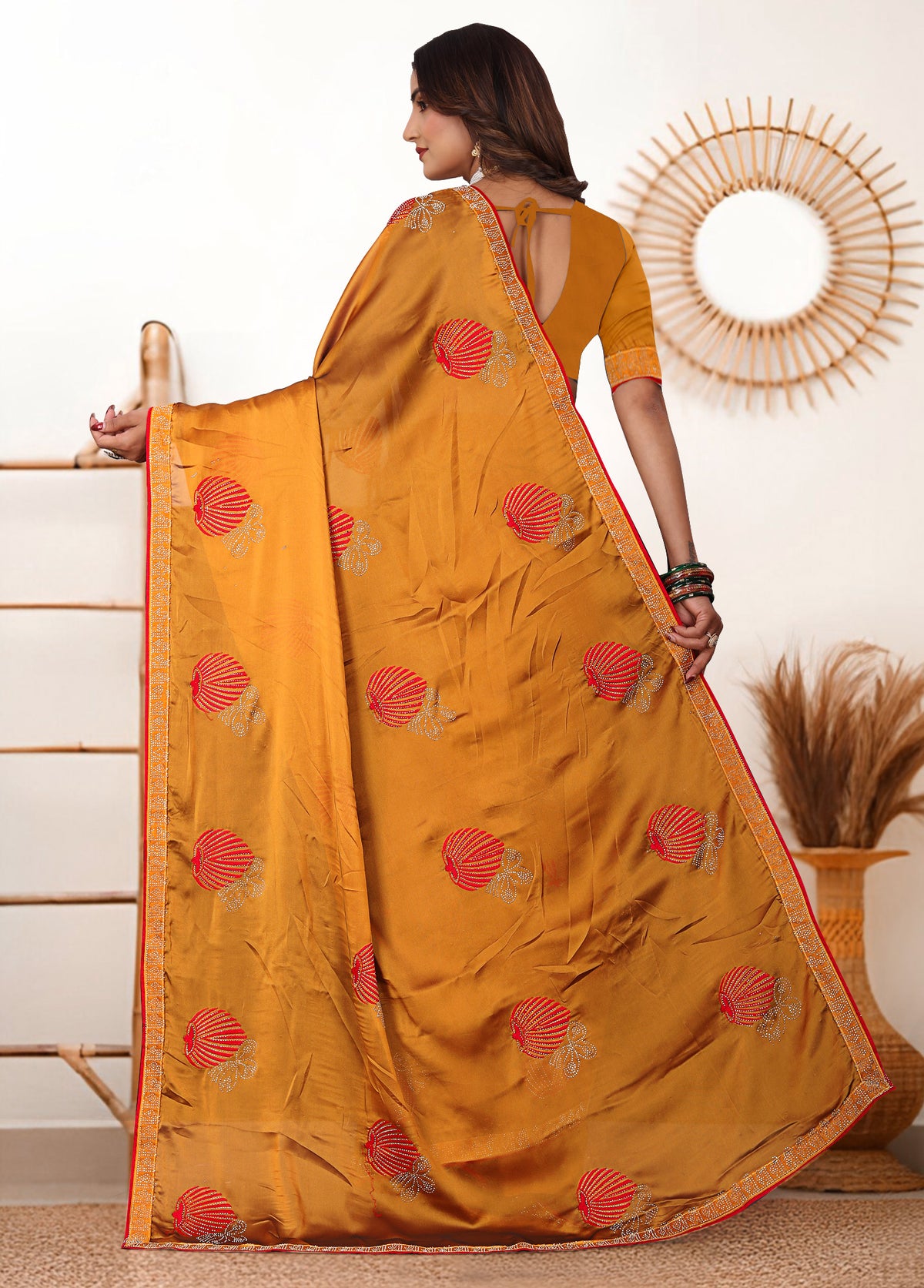 mustard gold rangoli silk saree