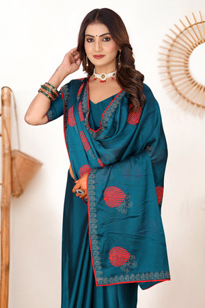 Teal Blue Rangoli Silk Saree