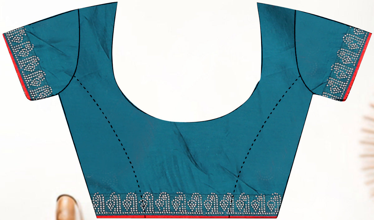 teal blue rangoli silk saree