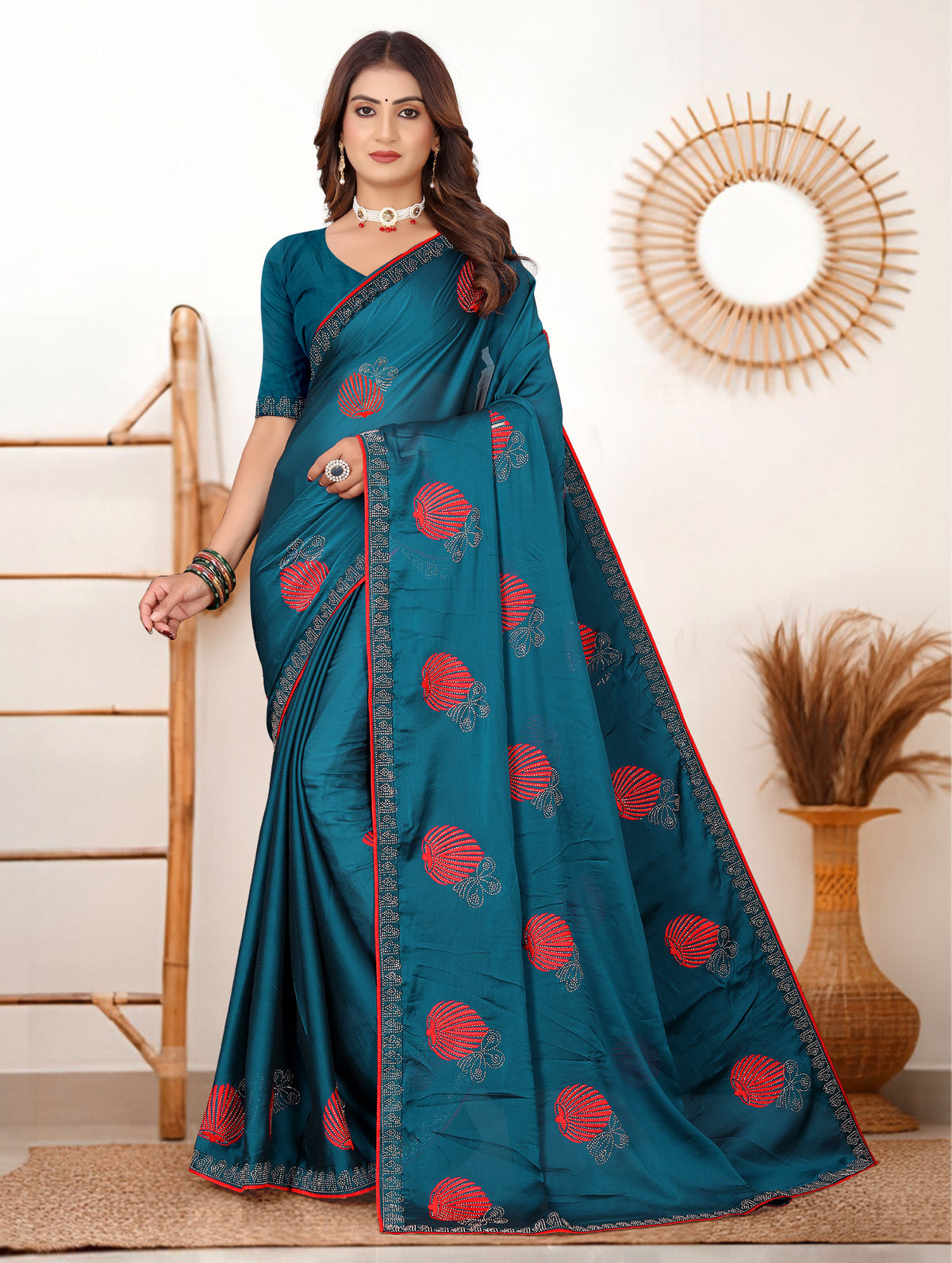Teal Blue Rangoli Silk Saree
