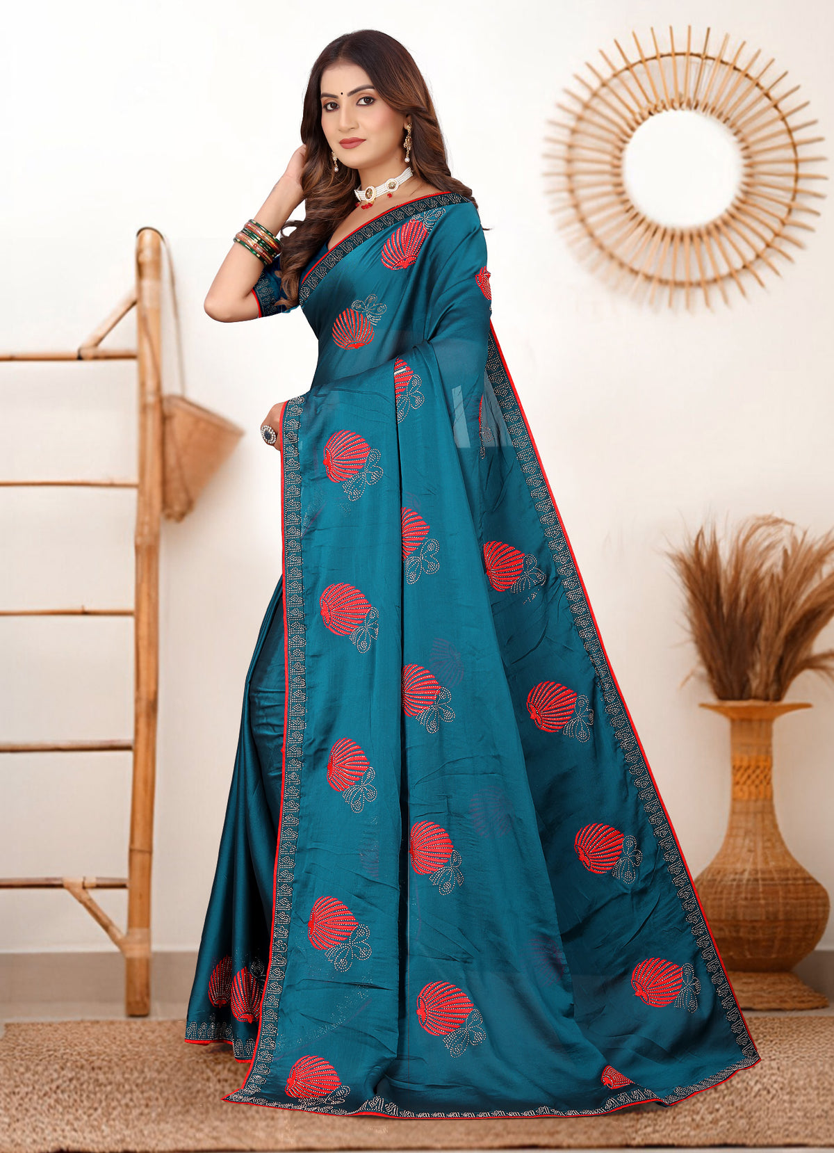 Teal Blue Rangoli Silk Saree