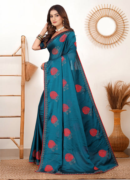 Teal Blue Rangoli Silk Saree