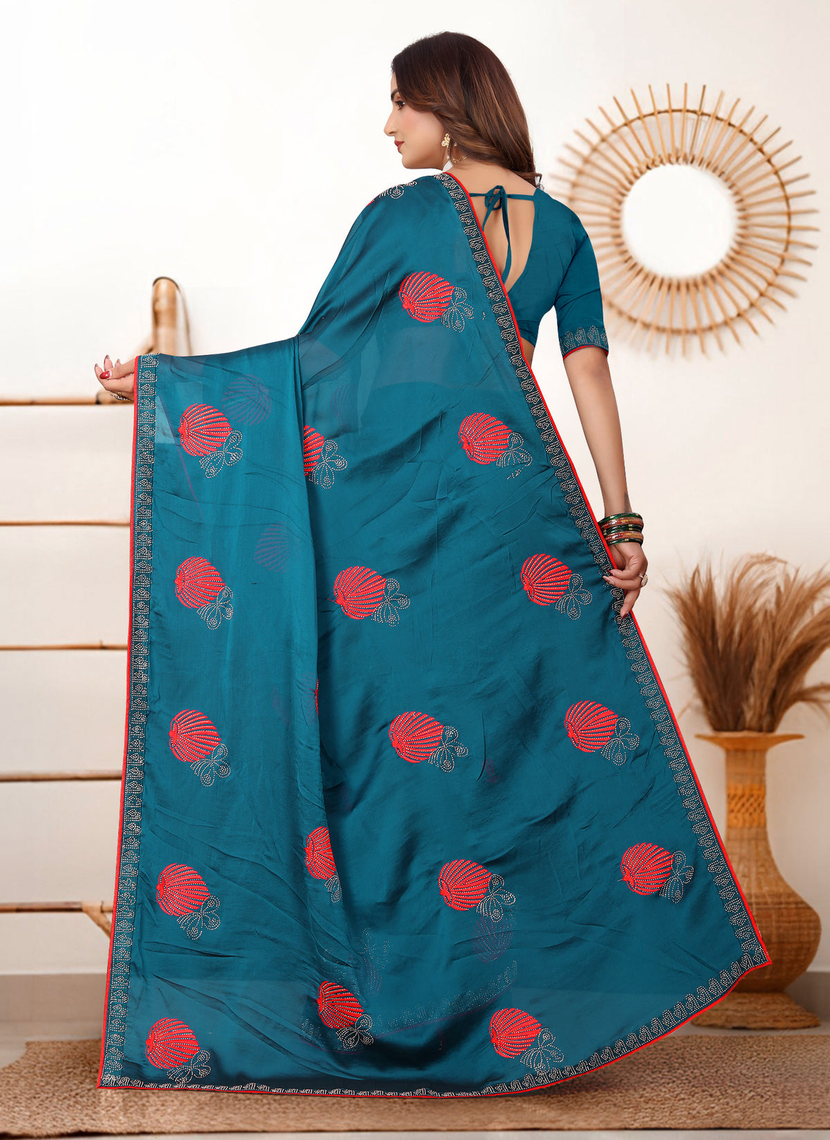 Teal Blue Rangoli Silk Saree