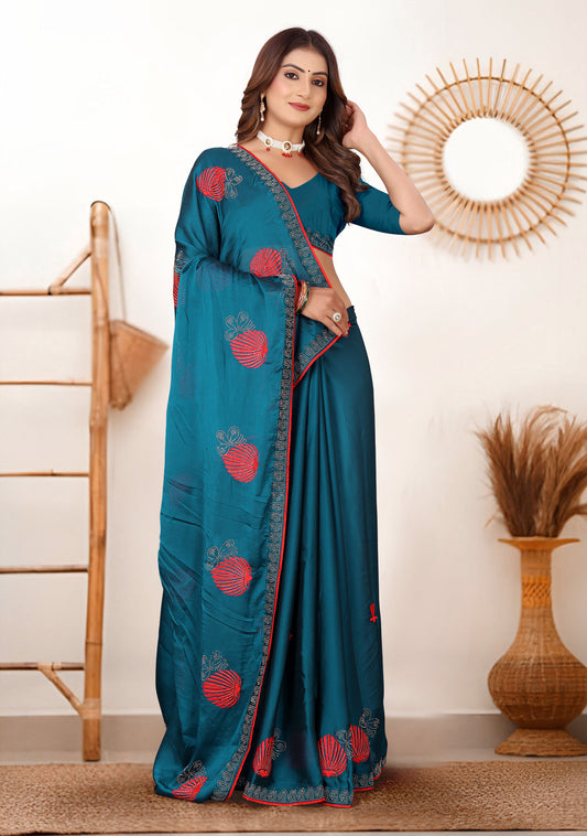 Teal Blue Rangoli Silk Saree