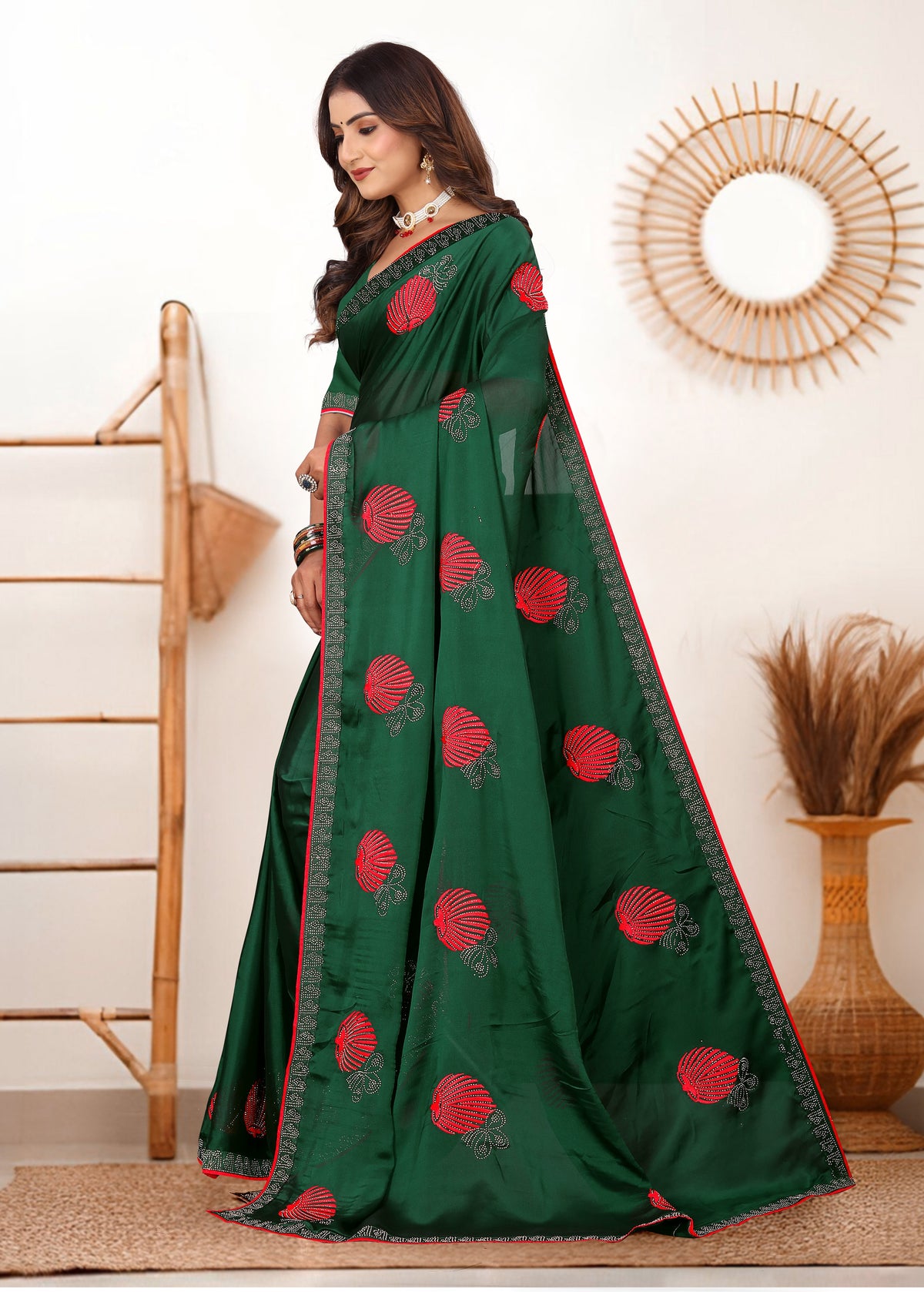 emerald green rangoli silk saree