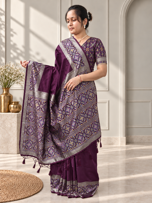 Royal Purple Patola Silk Saree with Traditional Motif