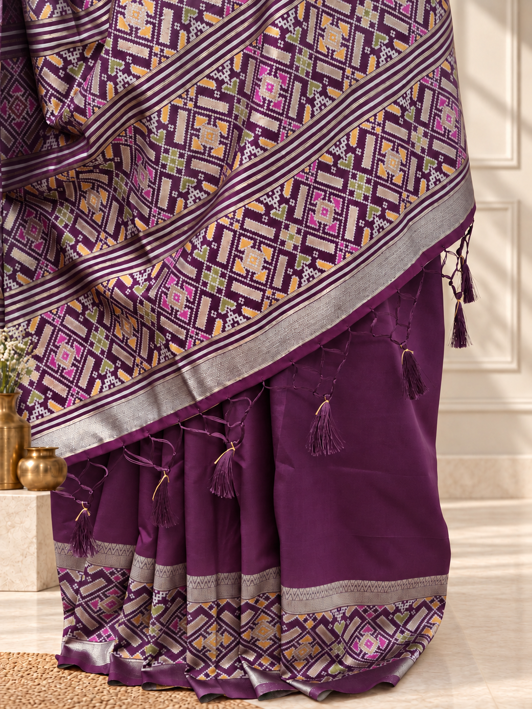 Royal Purple Patola Silk Saree with Traditional Motif