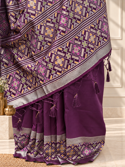 Royal Purple Patola Silk Saree with Traditional Motif