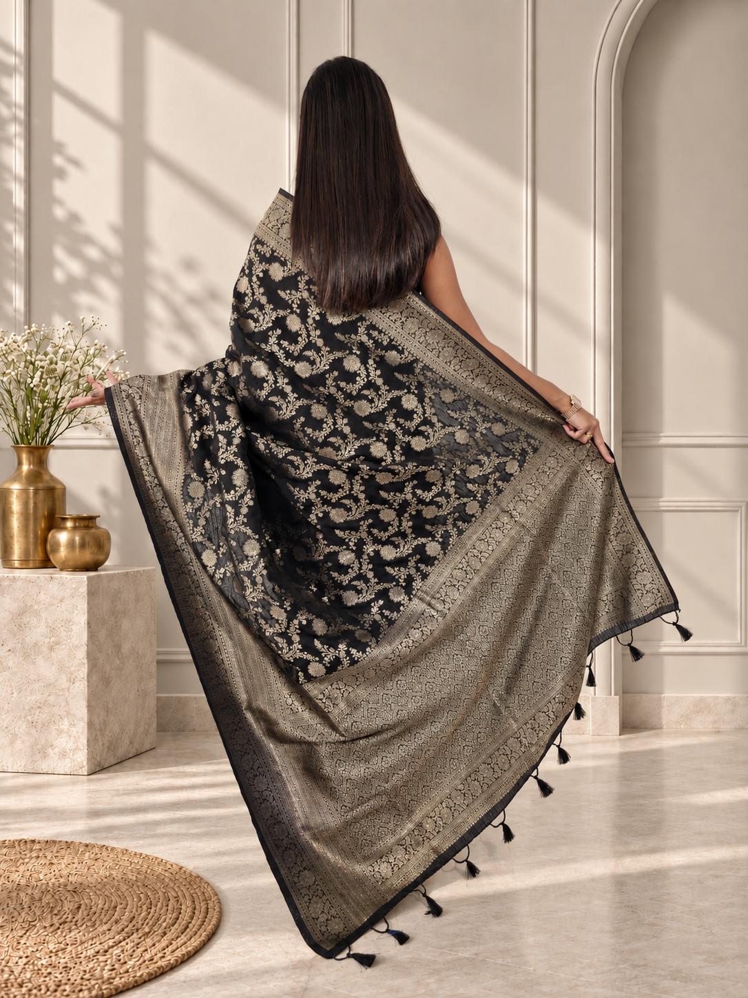 Black Pure Katan Silk Banarasi Handloom Saree